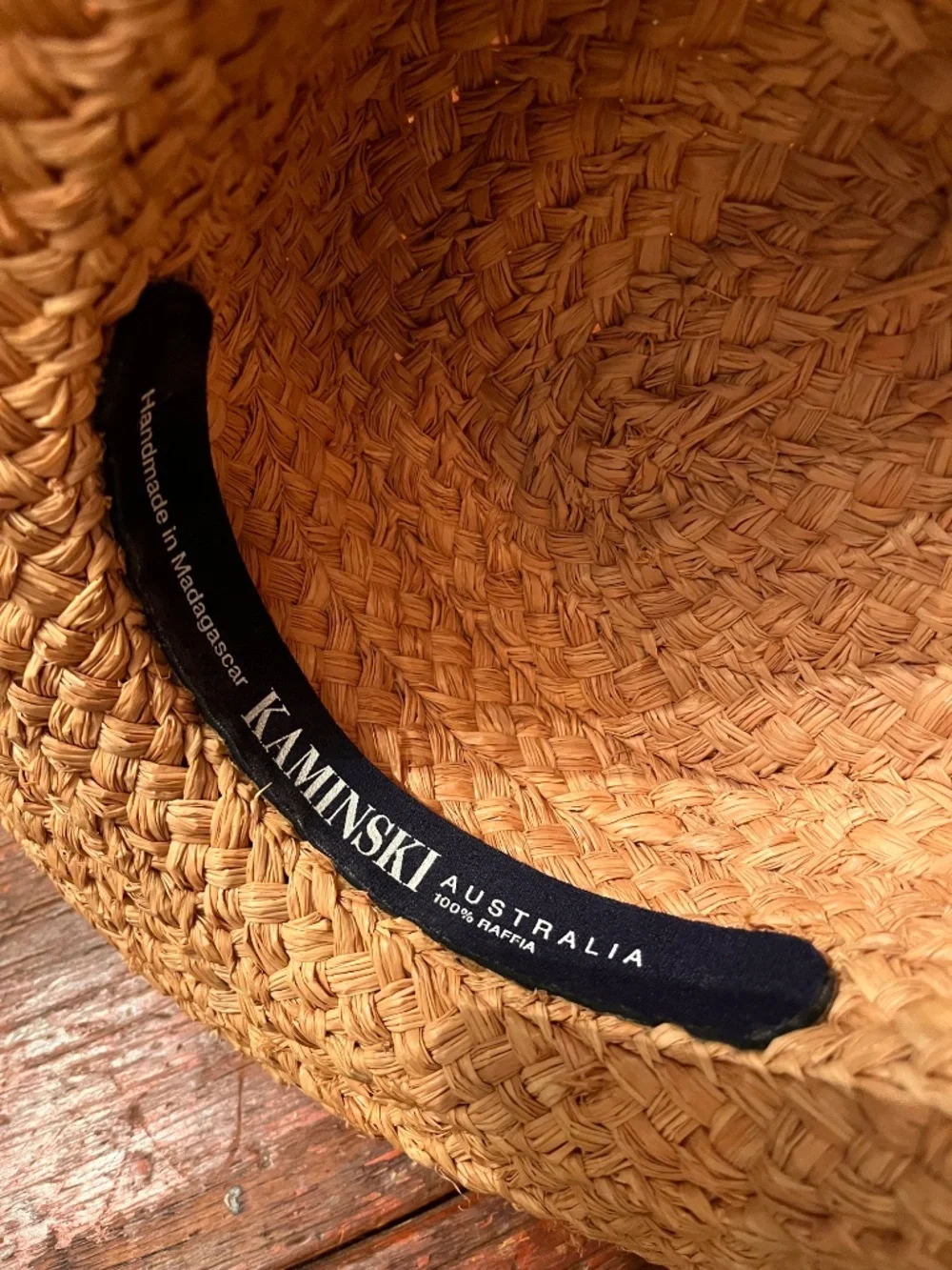 Classic Helen Kaminski Raffia Hat with black ribbon